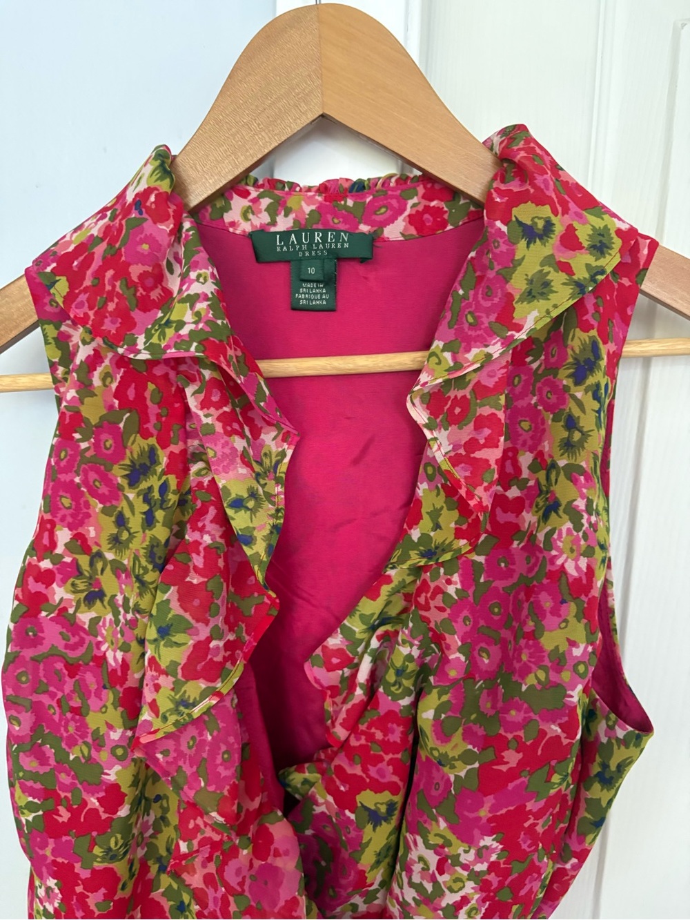 Ralph Lauren Red Floral Ruffled V-Neck Midi Dress